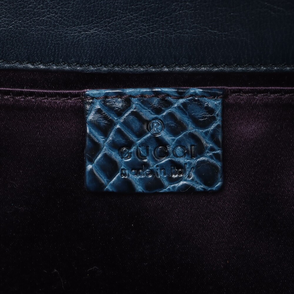 Gucci Horsebit Beaded Chain Shoulder Bag Blue Crocodile - Picture 8 of 8